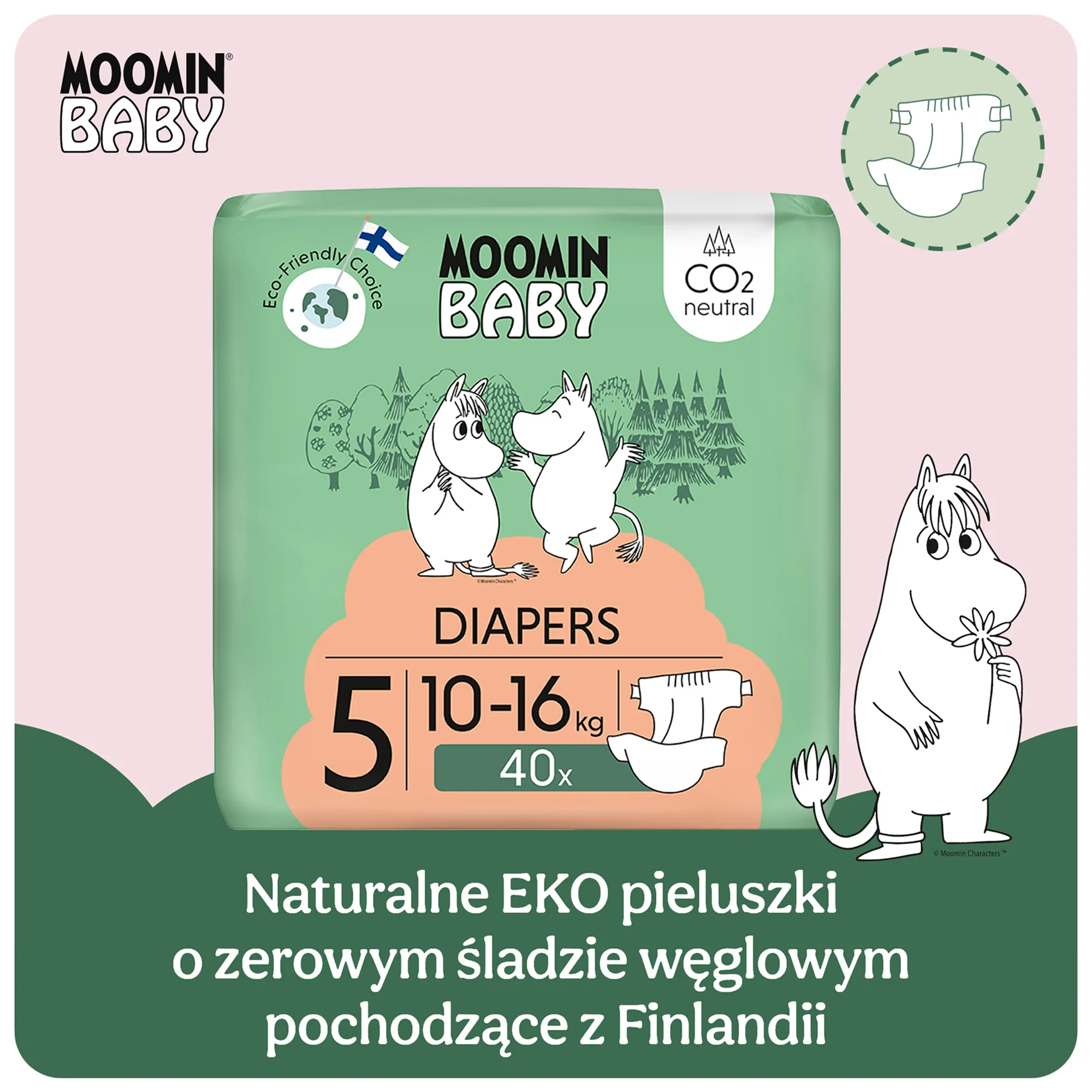 MOOMIN Baby Pieluszki 5 MAXI 10-16 kg 40 sztuk