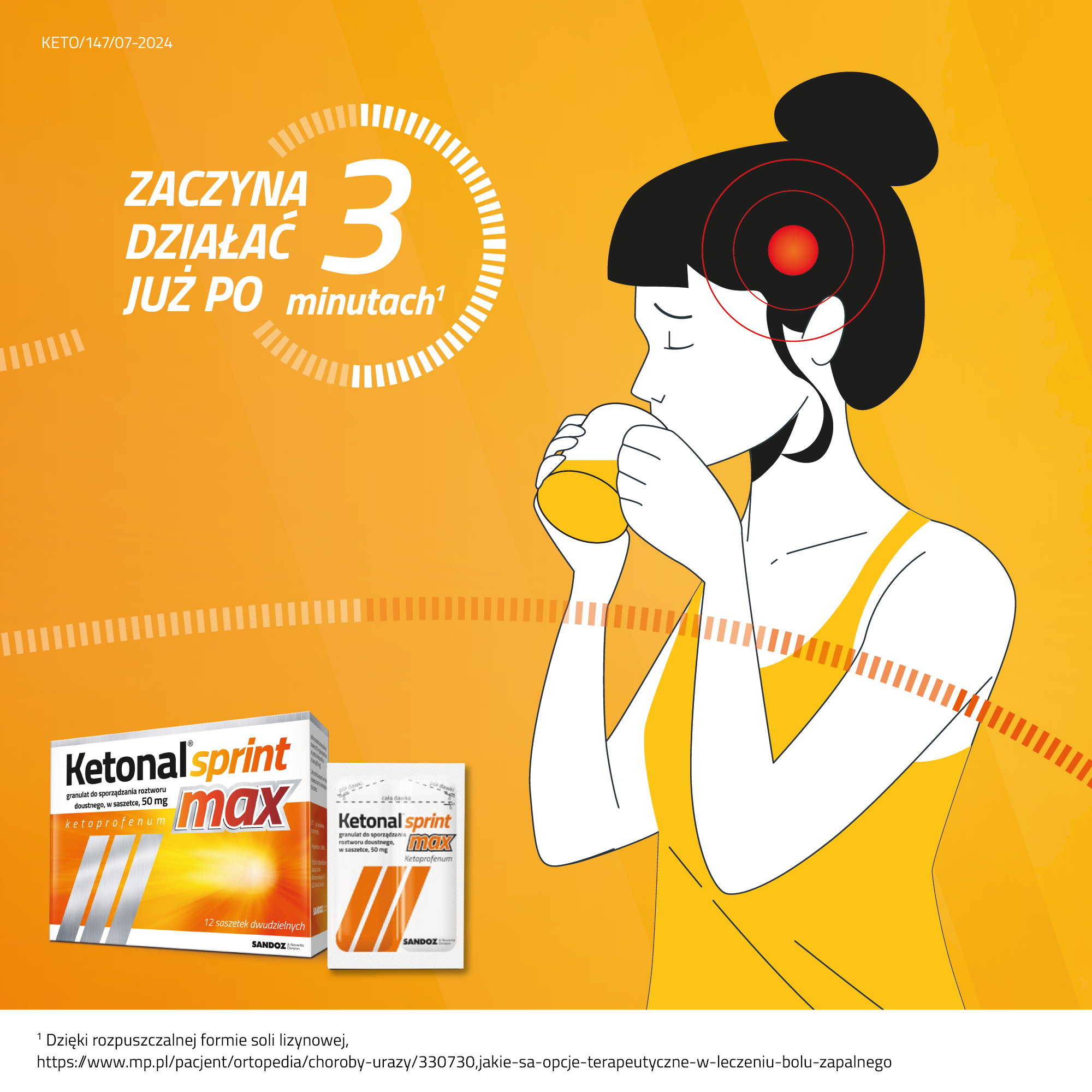 Ketonal Sprint Max 50 mg granulat do sporządzania roztworu doustnego 12 saszetek