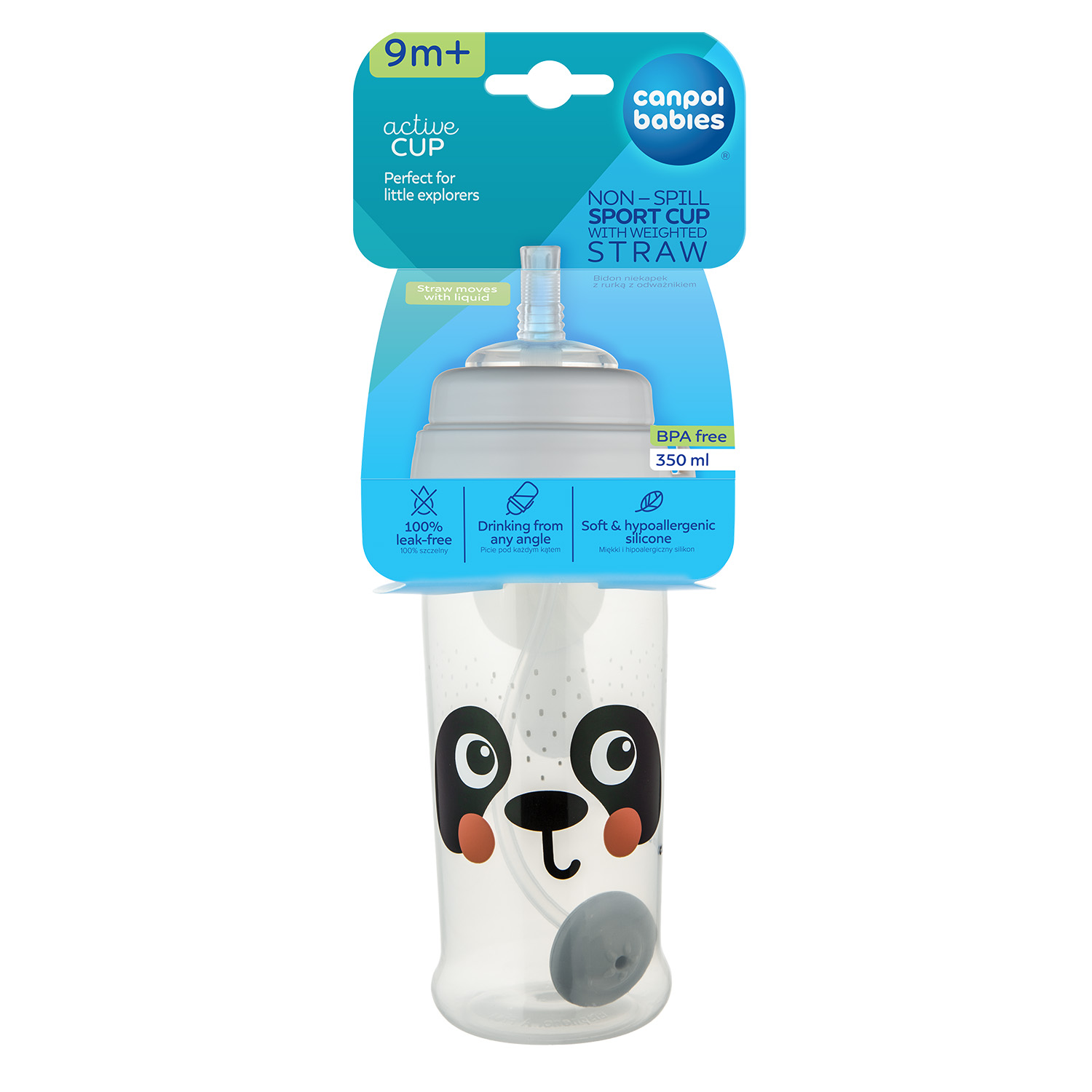 Canpol babies Bidon niekapek z rurką i odważnikiem BabiesBoo Panda, 350 ml zdjęcie