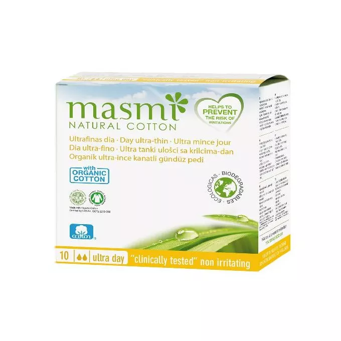 Masmi, Ultracienkie bawełniane podpaski na dzień ze skrzydełkami, 10 sztuk zdjęcie