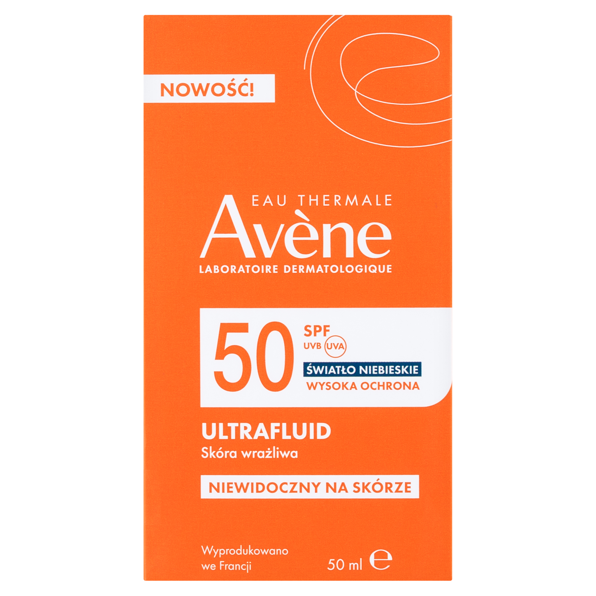AVENE Wysoka ochrona przeciwsłoneczna Ultra Fluid niewidoczny na skórze SPF50+, 50 ml zdjęcie