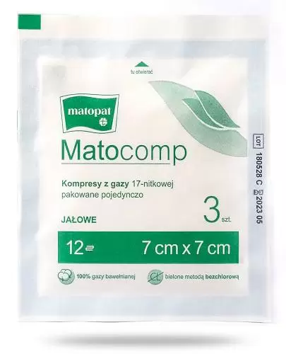 Matocomp kompresy jałowe 7x7cm 17 nitkowe, 12 warstwowe 3 sztuki zdjęcie