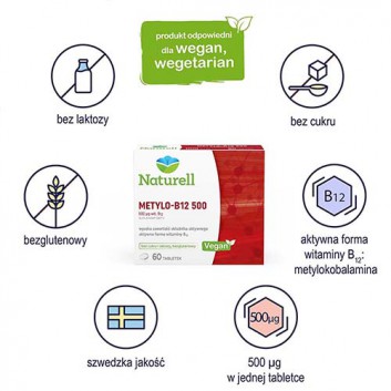 Naturell Metylo-B12 500 witamina B12 0,5mg 60 tabletek