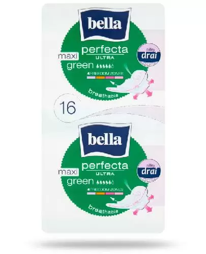 Bella Perfecta Ultra Maxi Green wydłużone podpaski supercienkie z osłonkami bocznymi 16 sztuk zdjęcie