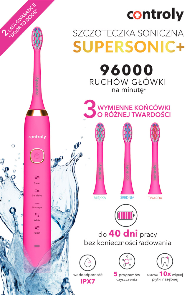 Hydrex SuperSonic Controly Plus, szczoteczka różowa, 1 sztuka