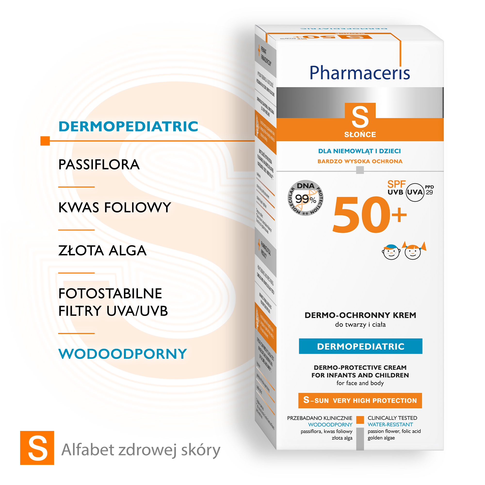 Pharmaceris S DERMOPEDIATRIC, Dermo-ochronny krem do twarzy i ciała dla niemowląt i dzieci SPF 50+, 125 ml