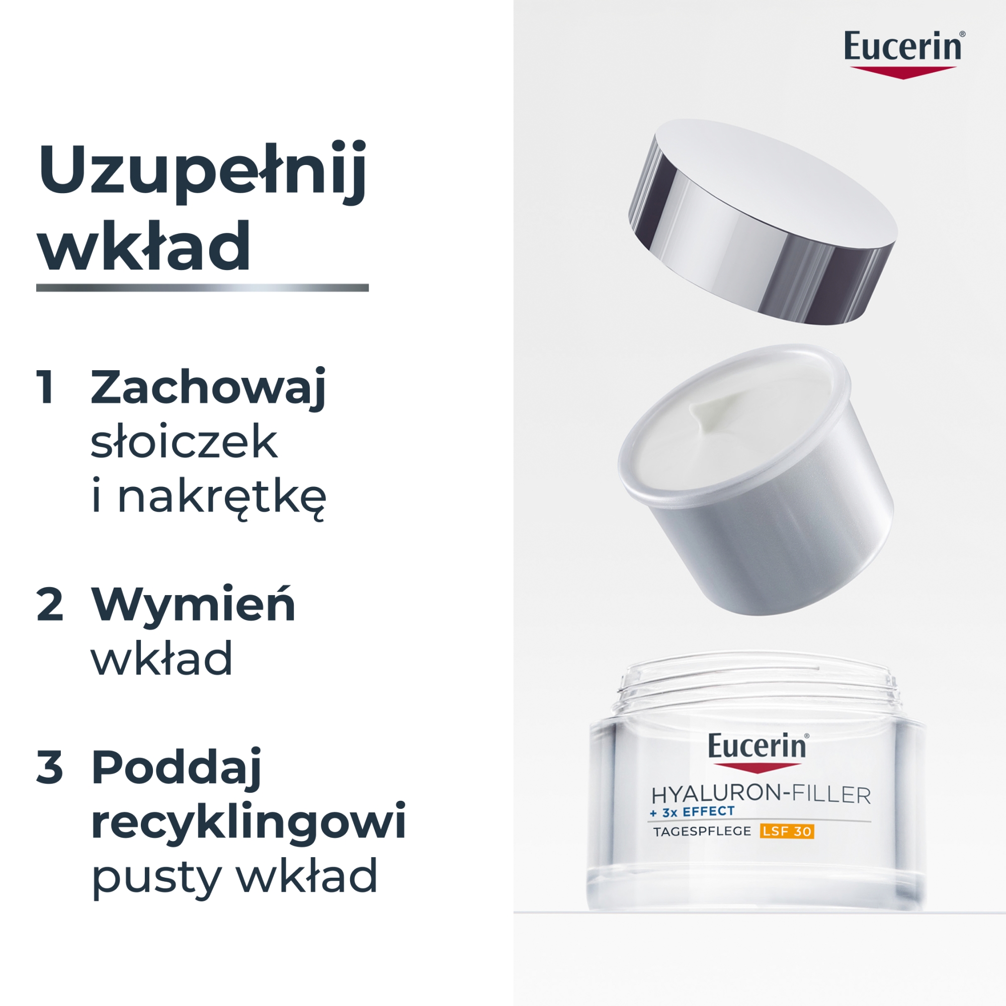 Eucerin Hyaluron-Filler krem na dzień SPF 30  z Kwasem Hialuronowym do każdego typu skóry przeciwzmarszczkowy, refill, 50 ml