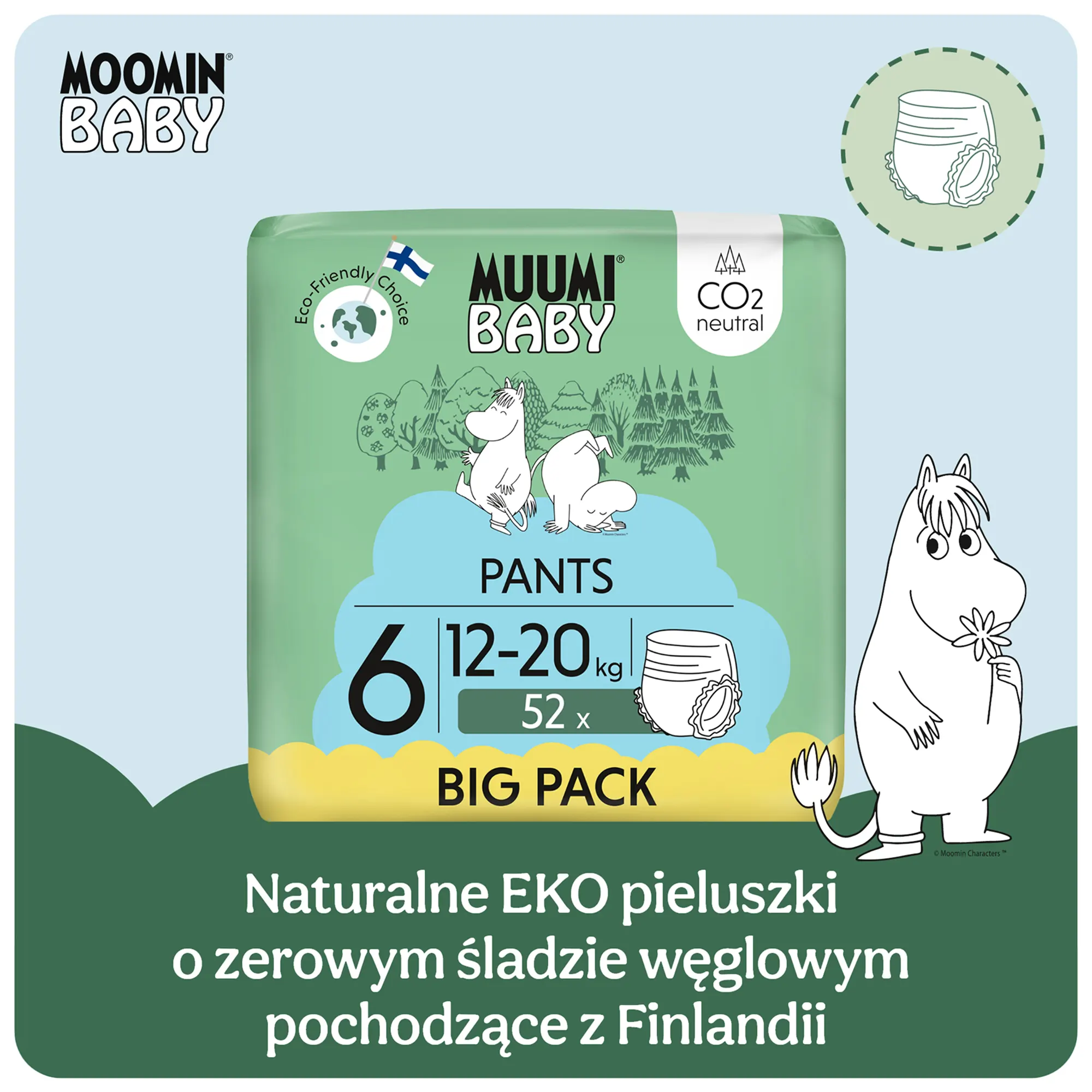 Muumi Baby Pants pieluchomajtki 6 Junior 12-20 kg, 52 sztuki