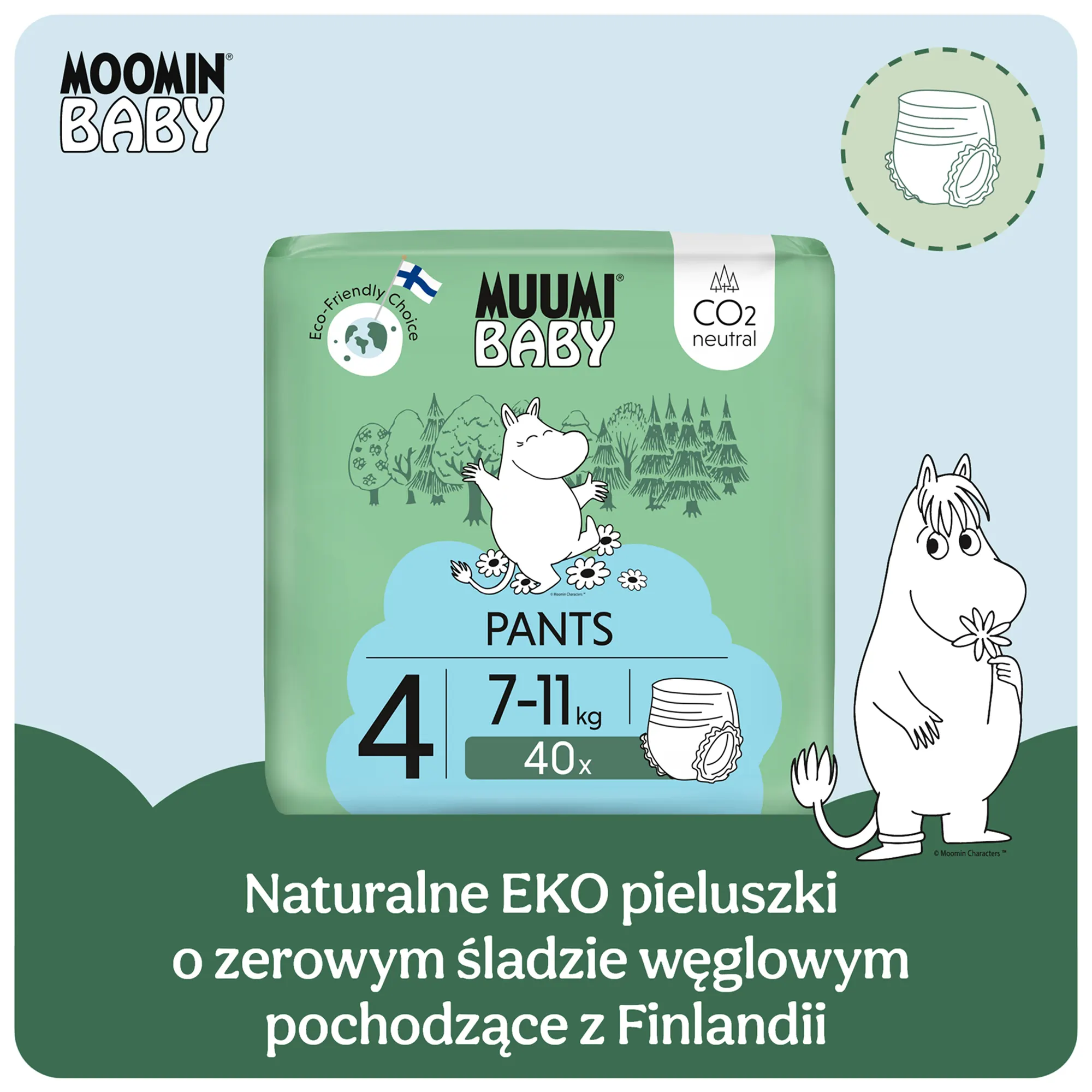 Muumi Baby Pants pieluchomajtki 4 Maxi 7-11 kg 120 sztuk