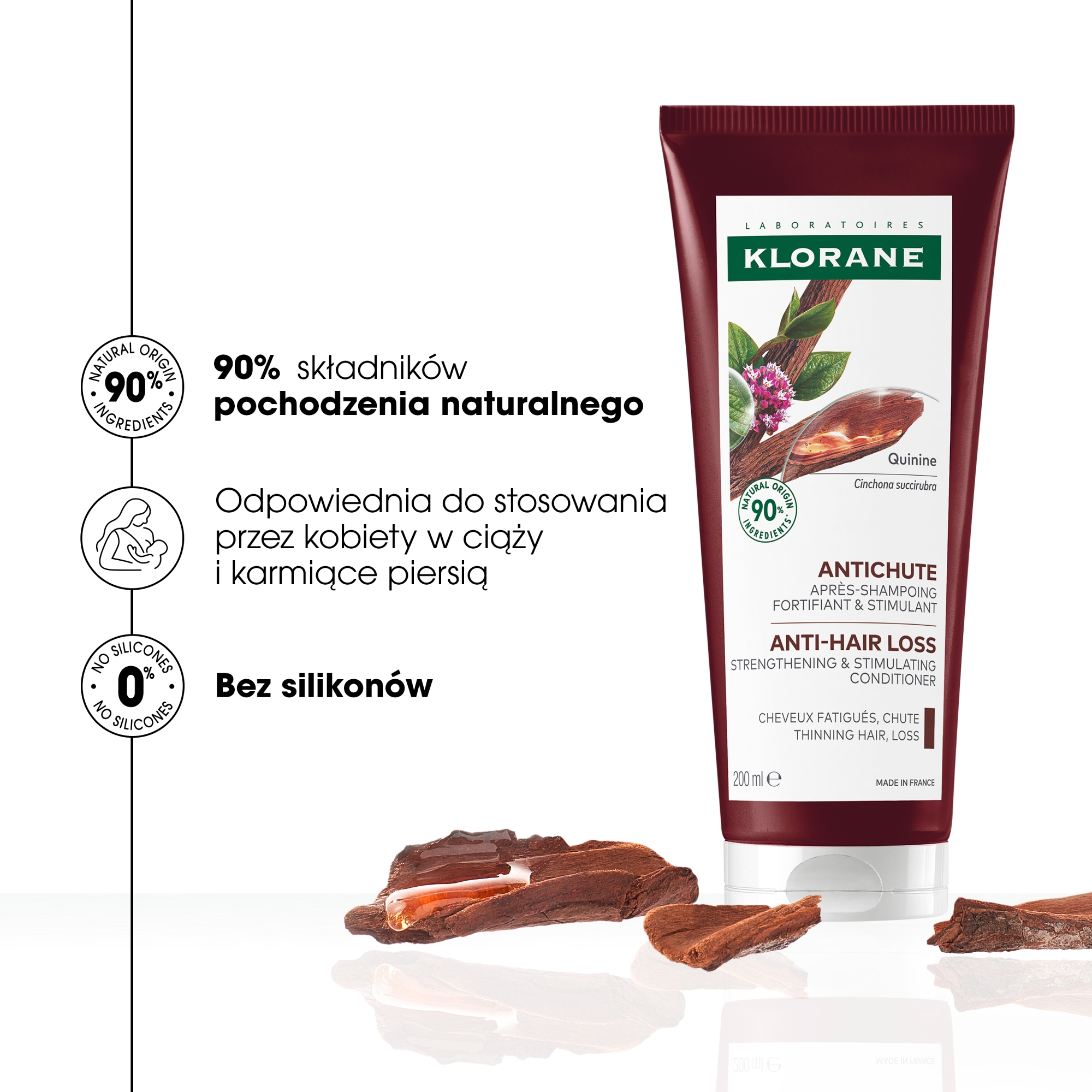 Klorane Przeciw wypadaniu włosów Odżywka wzmacniająca i stymulująca z chininą, 200 ml