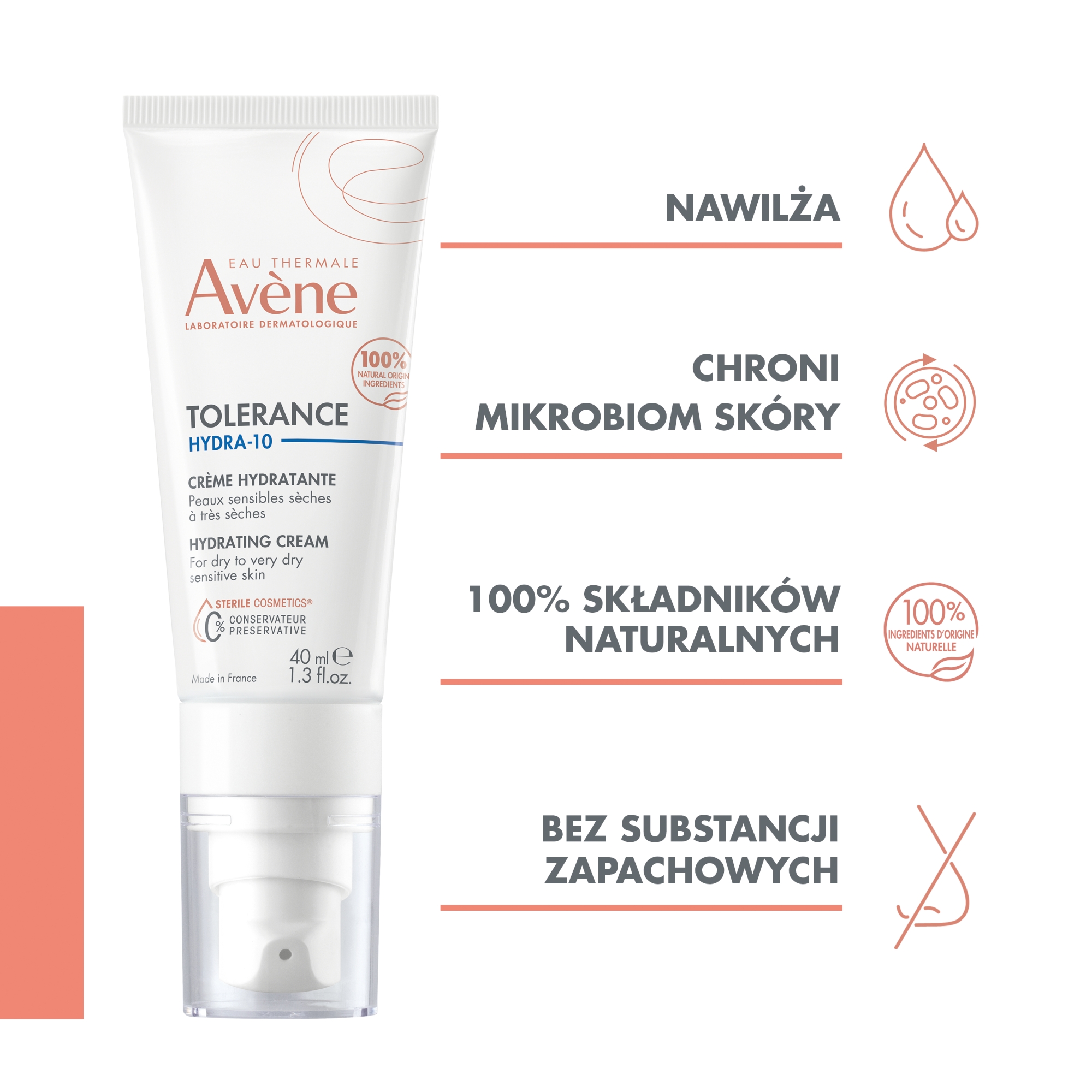 Avene Tolerance Hydra-10, krem nawilżający, 40 ml