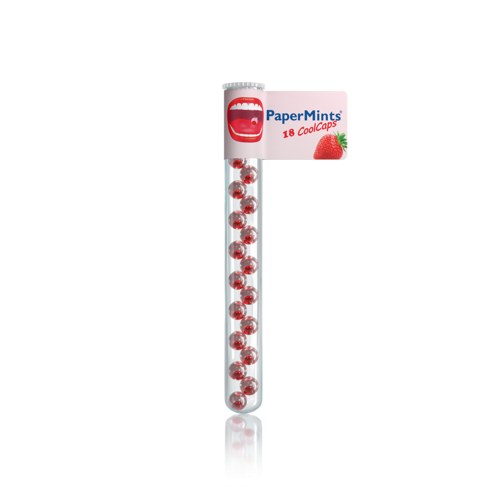 Paper Mints Cool Caps, truskawkowe kapsułki odświeżające oddech, bez cukru, 18 sztuk