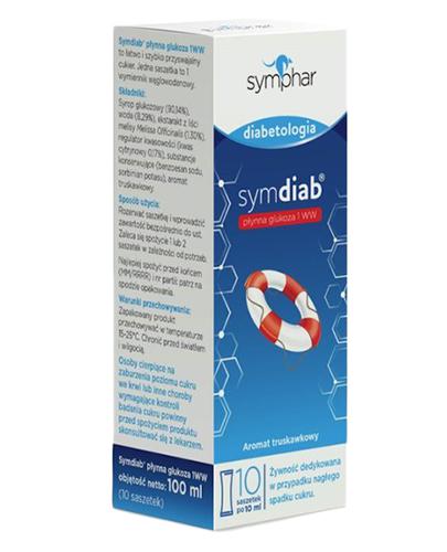 Symdiab Płynna glukoza 1WW z aromatem truskawkowym - 10 sasz. - cena, opinie, stosowanie zdjęcie