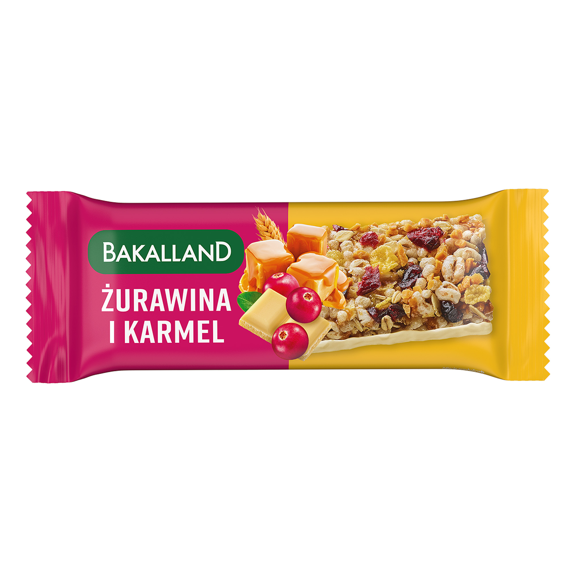 Bakalland BA! Baton zbożowy Żurawina i karmel Uroda, 38 g zdjęcie
