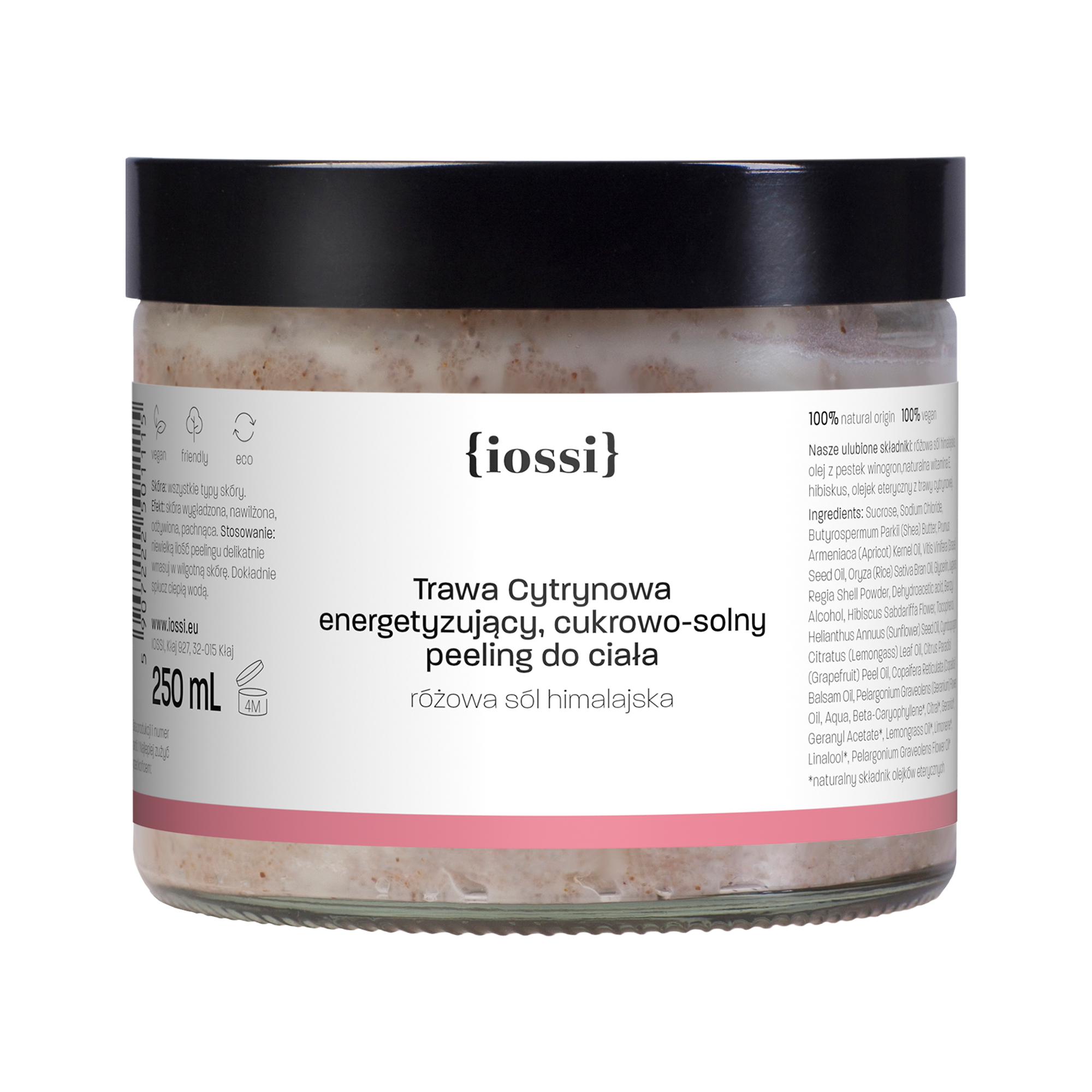 Iossi, Trawa Cytrynowa, Energetyzujący cukrowo-solny, peeling do ciała, 250 ml zdjęcie