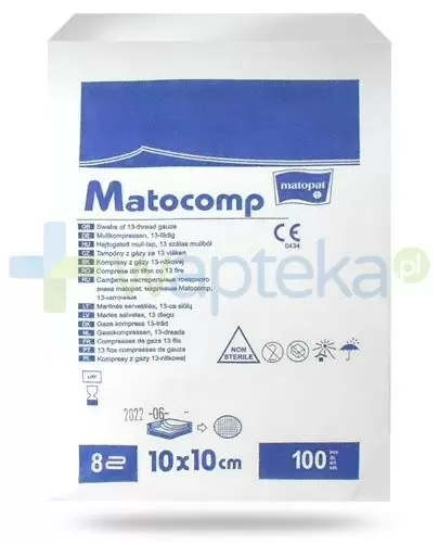 Matocomp kompresy z gazy 13-nitkowej 8 warstwowej 10cm x 10cm 100 sztuk zdjęcie