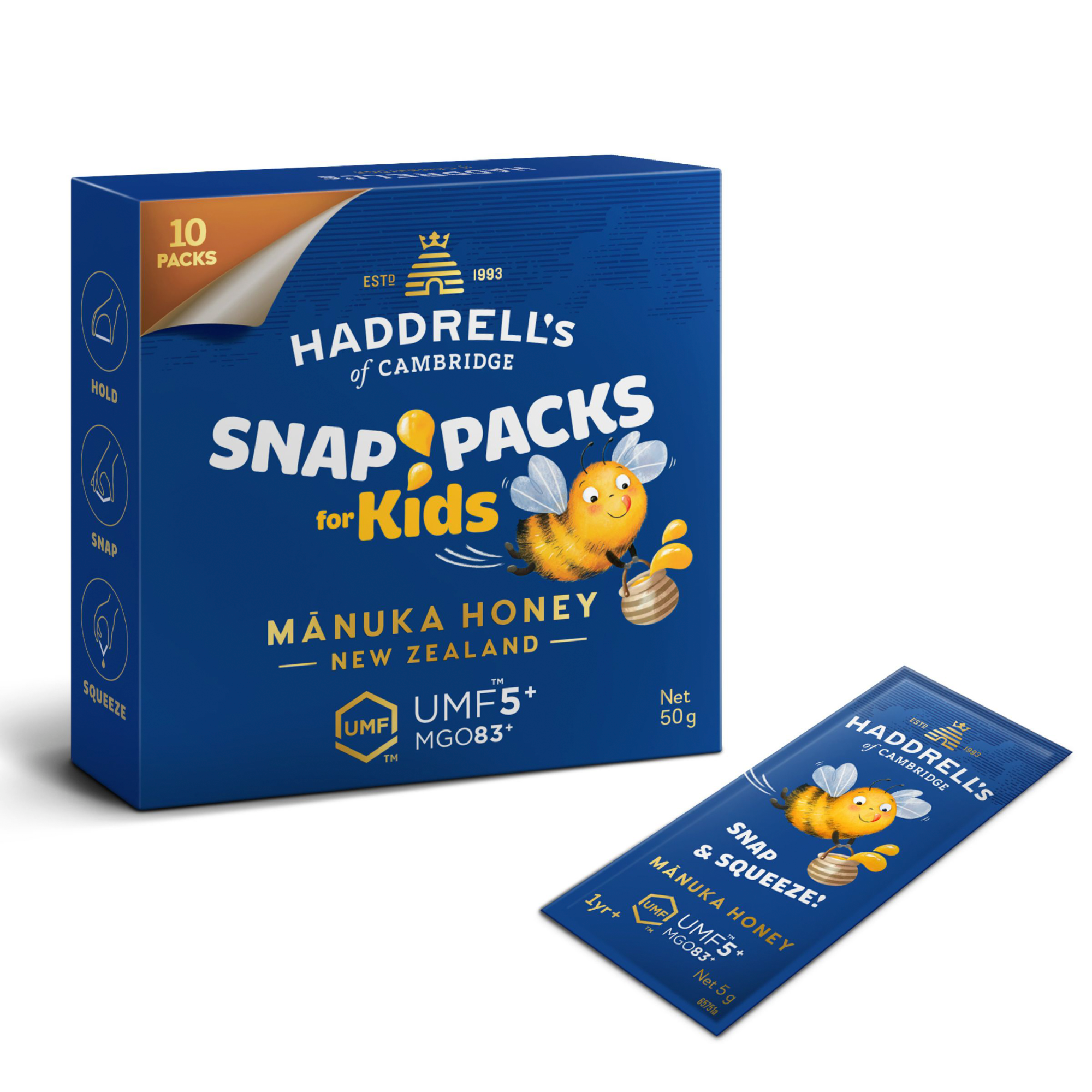 Haddrell's Manuka Snap Pack Kids UMF 5+ MGO83+, miód, 5 g x 10 saszetek zdjęcie