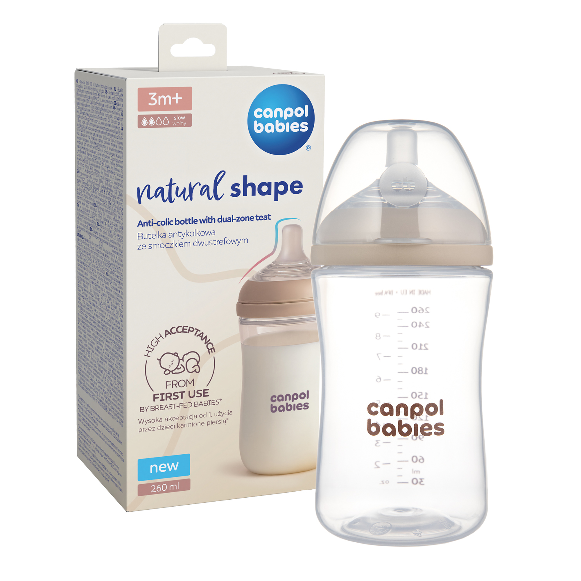 Canpol babies butelka Natural Shape ze smoczkiem dwustrefowym 35/401, 260 ml zdjęcie
