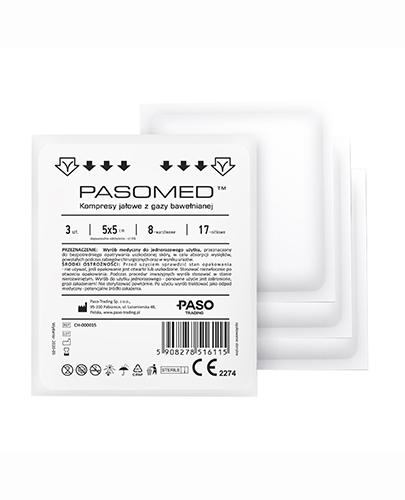Pasomed Kompresy jałowe z gazy bawełnianej 5 cm x 5 cm pakowane pojedynczo - 3 szt. Do opatrywania ran - cena, opinie, stosowanie zdjęcie