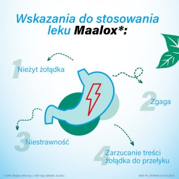 Maalox 400 mg + 400 mg, 20 tabletek do żucia lub ssania