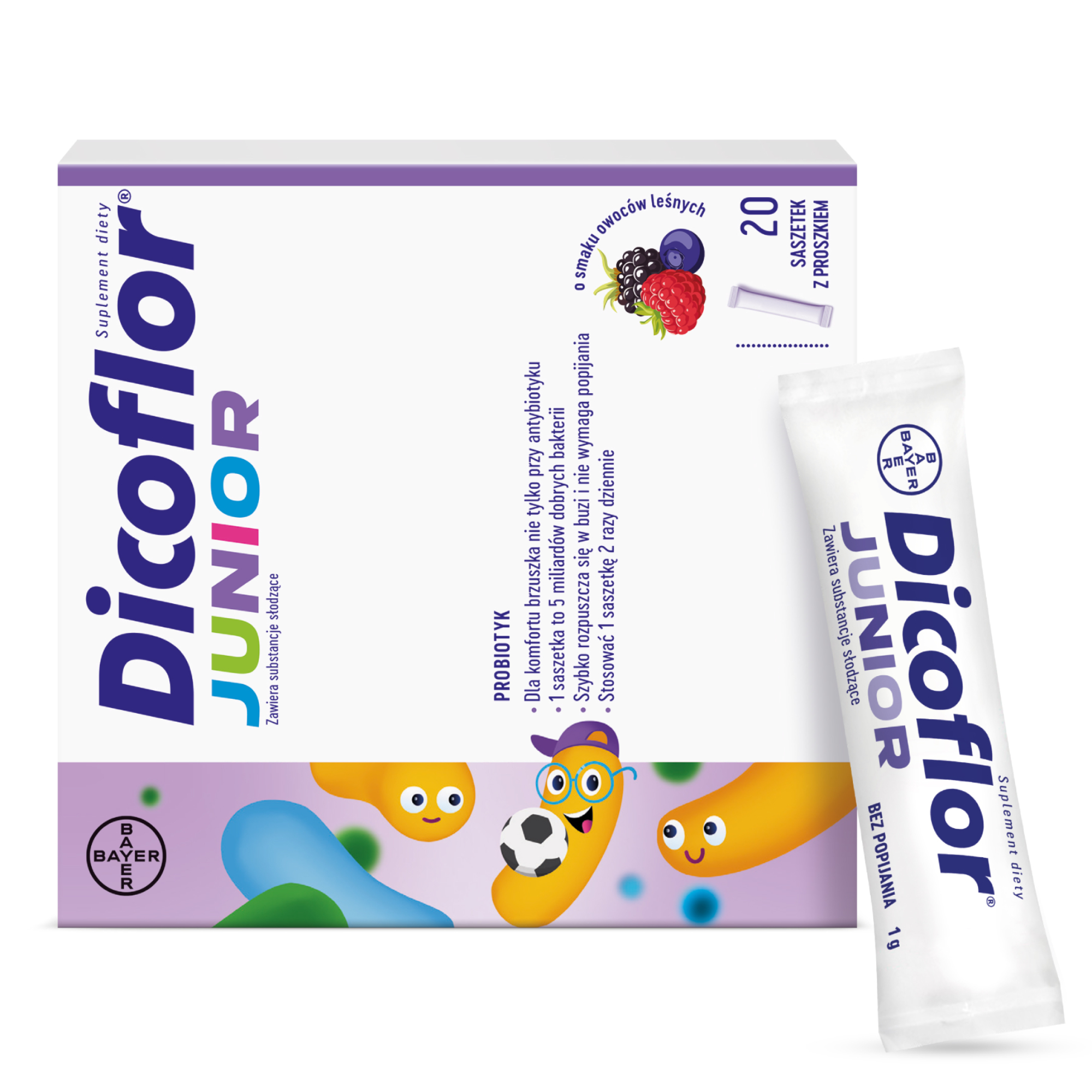 Bayer Dicoflor Junior o smaku owoców leśnych, saszetki, 20 sztuk zdjęcie