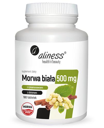 Aliness Morwa biała 4:1 z cynamonowcem i chromem 500 mg, 180 tabletek, cena, opinie, stosowanie zdjęcie
