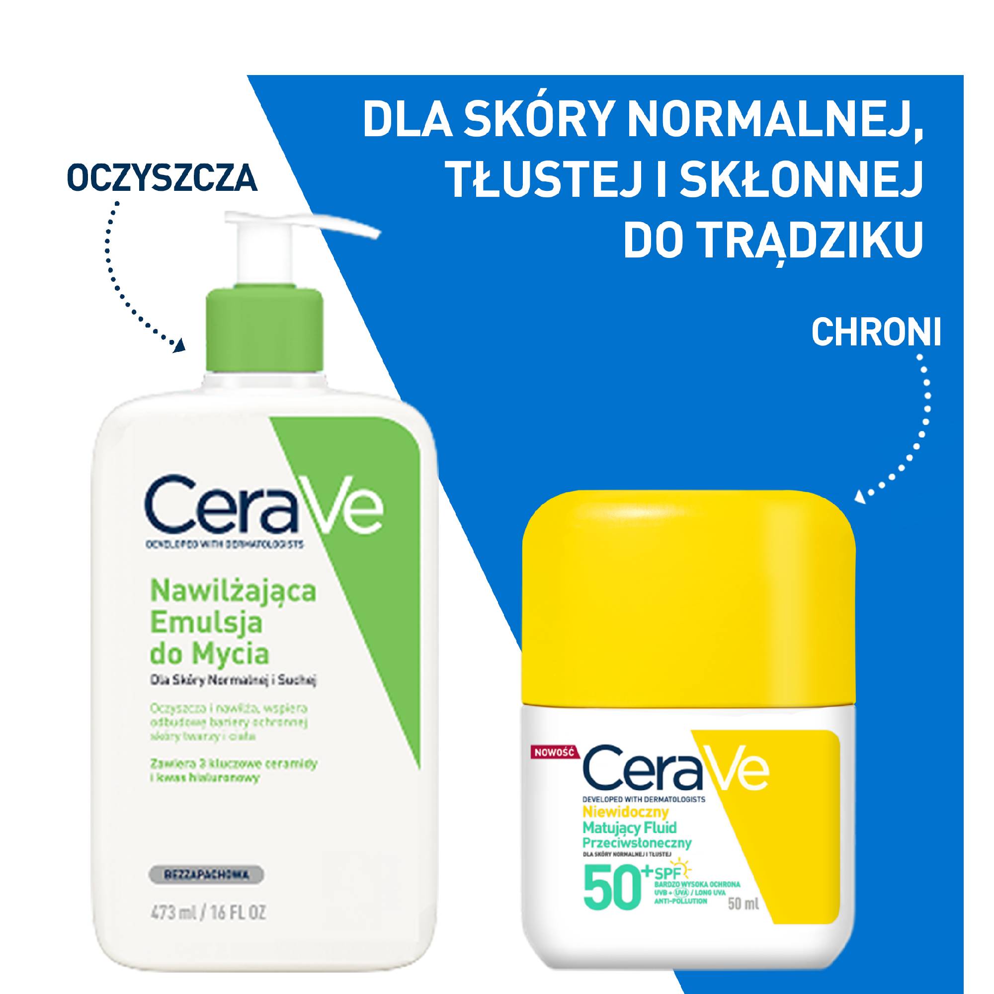 Cerave Sun, niewidoczny matujący fluid przeciwsłoneczny do skóry tłustej SPF 50+, 50 ml