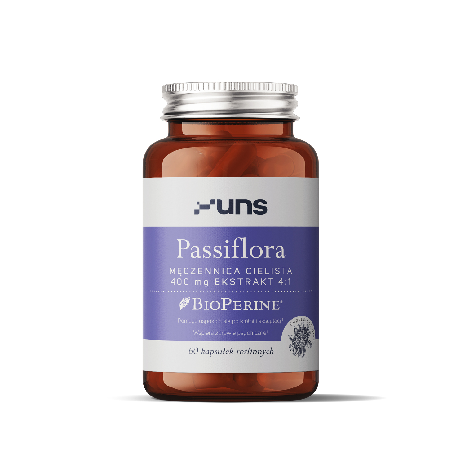 Uns Passiflora męczennica cielista + Bioperine, 60 kapsułek zdjęcie