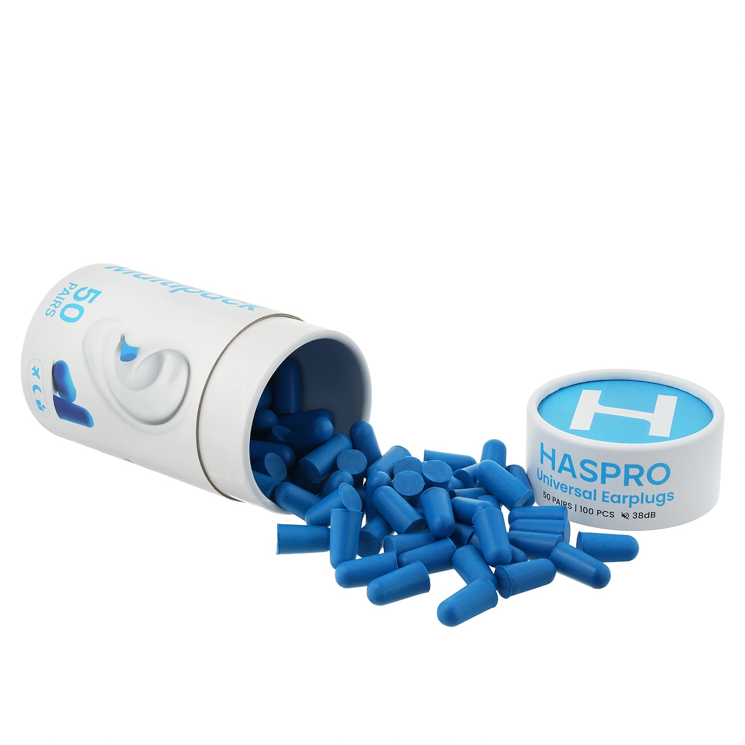 Haspro Universal Earplugs Stopery do uszu kolor niebieski tuba, 50 par