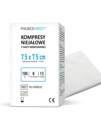Pasomed Kompresy niejałowe 13 nitkowe 8 warstwowe 7,5 x 7,5 cm 100 sztuk zdjęcie