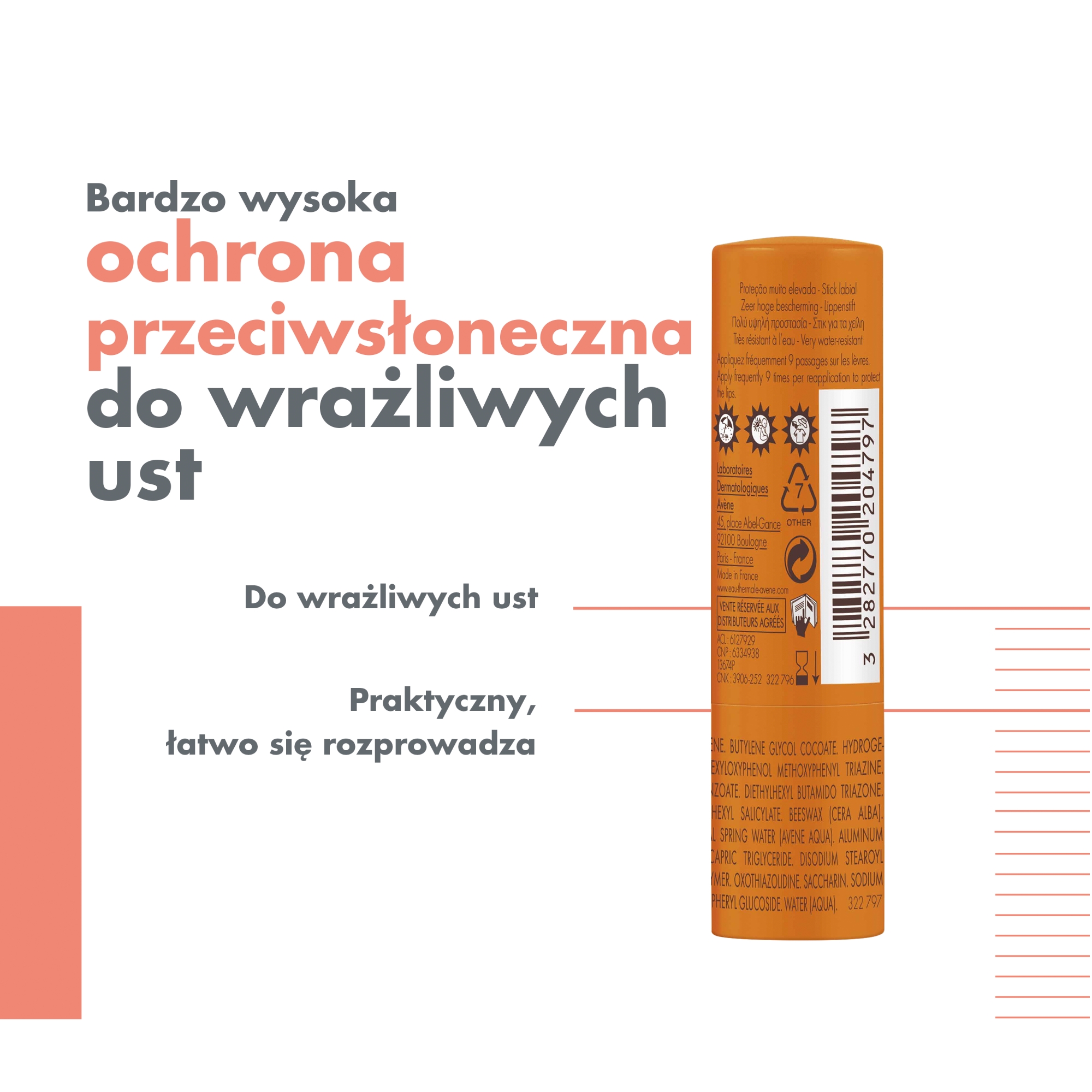Avene pomadka do ust bardzo wysoka ochrona SPF 50+ 3 g