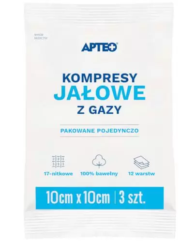 Apteo kompresy jałowe z gazy 10cm x 10cm 3 sztuki zdjęcie
