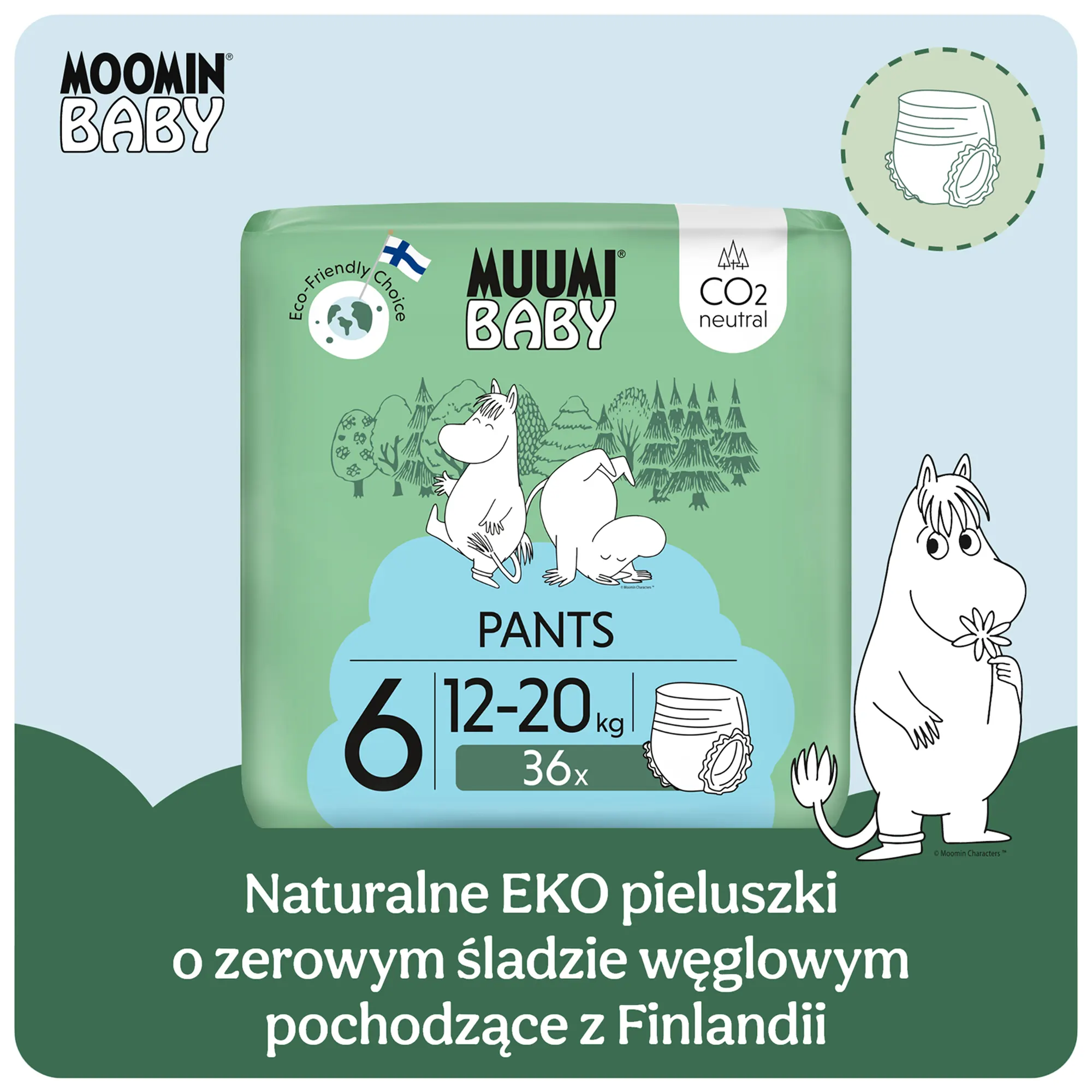 Muumi Baby Pants pieluchomajtki 6 Junior 12-20 kg 108 sztuk