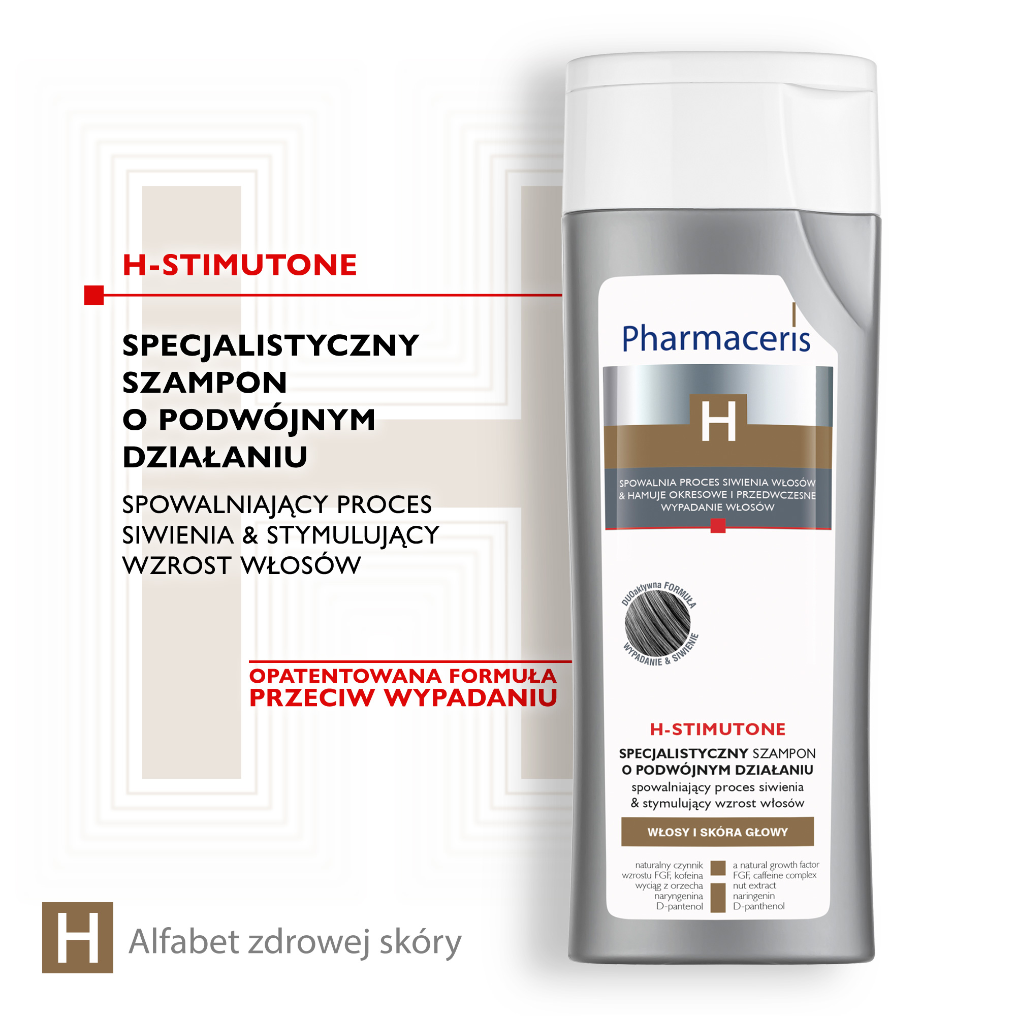 PHARMACERIS H STIMUTONE, szampon o podwójnym działaniu stymulacja wzrostu włosów i przeciw siwieniu, 250 ml