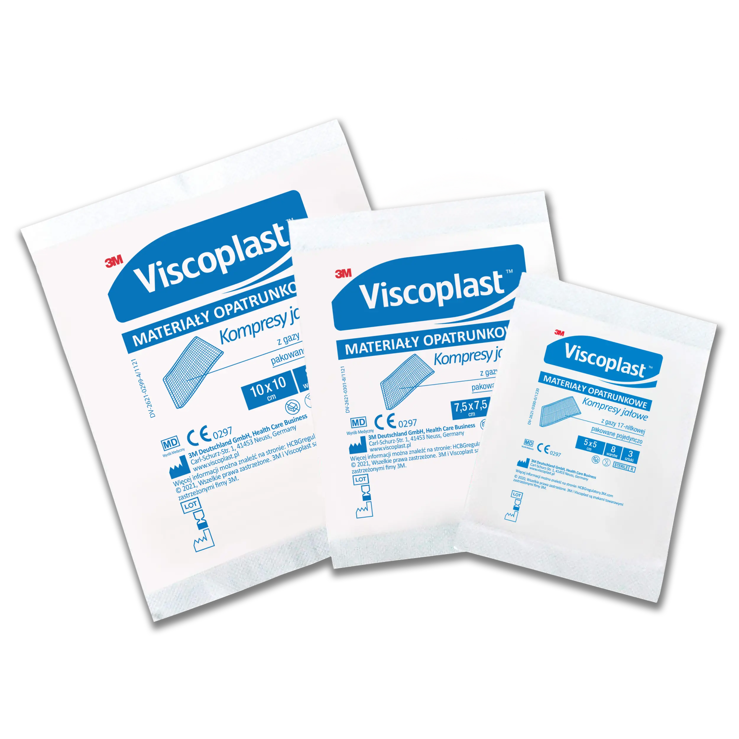 Viscoplast, kompresy jałowe 17 nitkowe, 10cm x 10cm, 3 sztuki