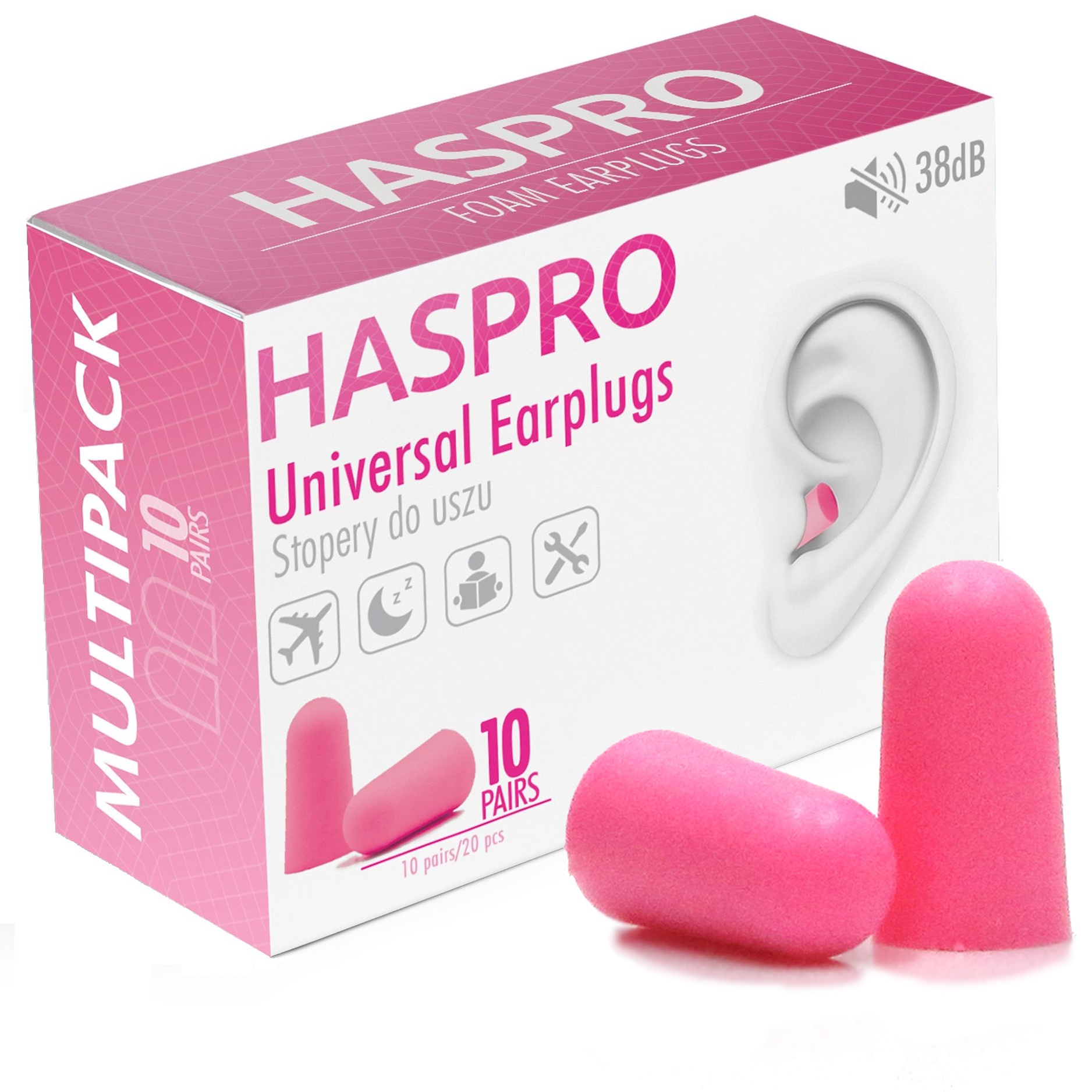 Stopery do uszu jednorazowe Haspro Multi10 różowe 10 par zdjęcie