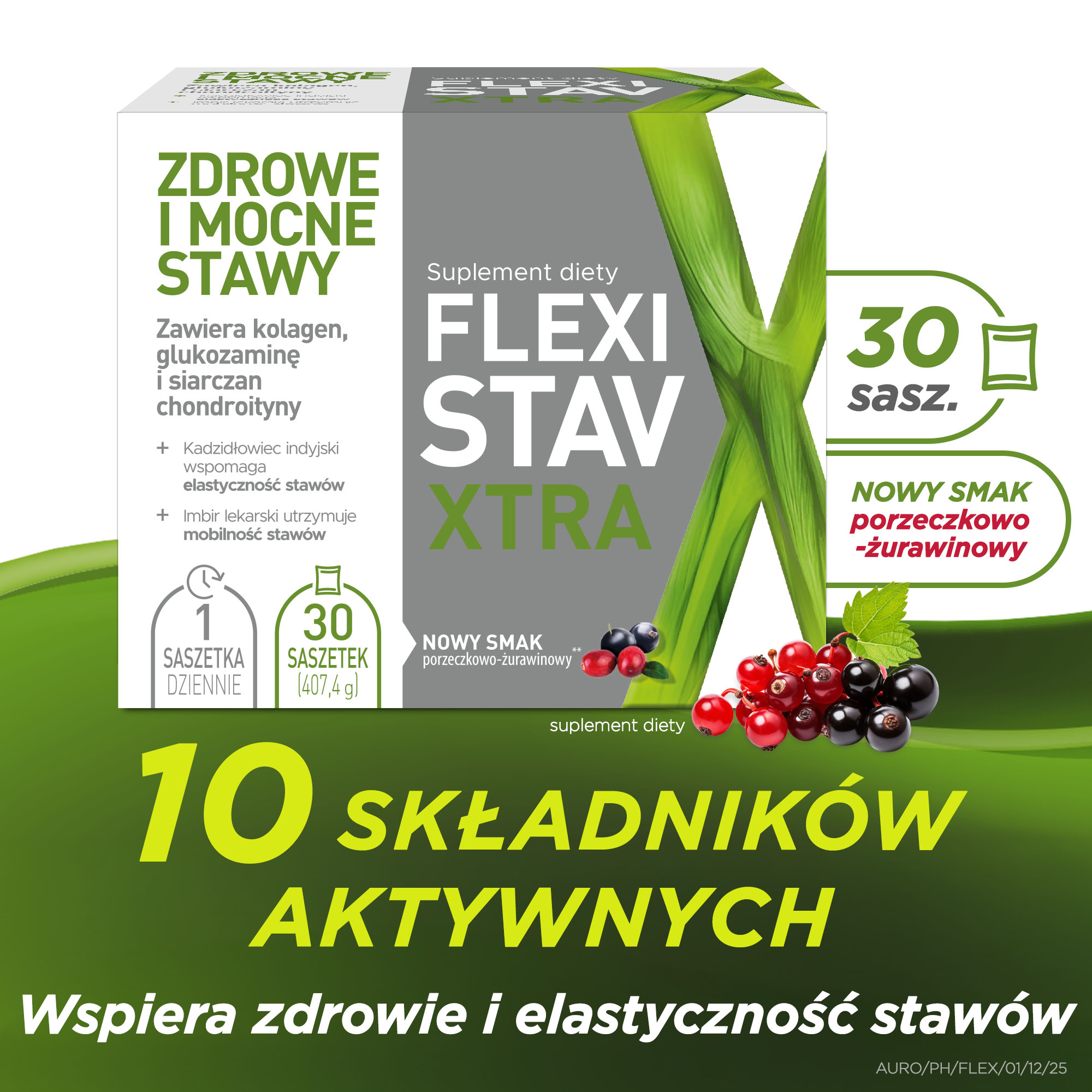 FlexiStav Xtra, smak porzeczkowo-żurawinowy, saszetki, 30 sztuk
