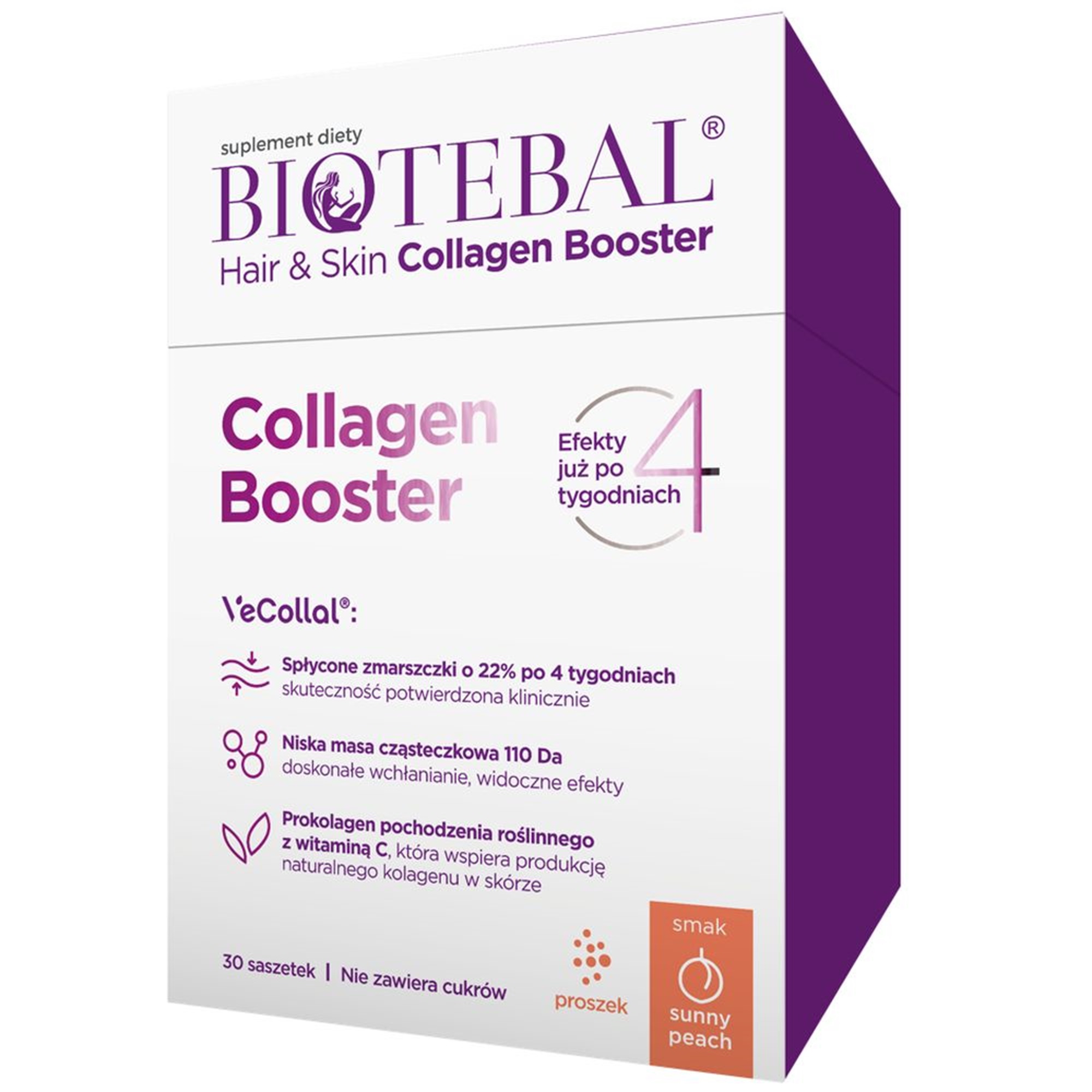 Biotebal Hair&Skin Collagen Booster, saszetki z proszkiem o smaku brzoskwiniowym, 30 sztuk zdjęcie