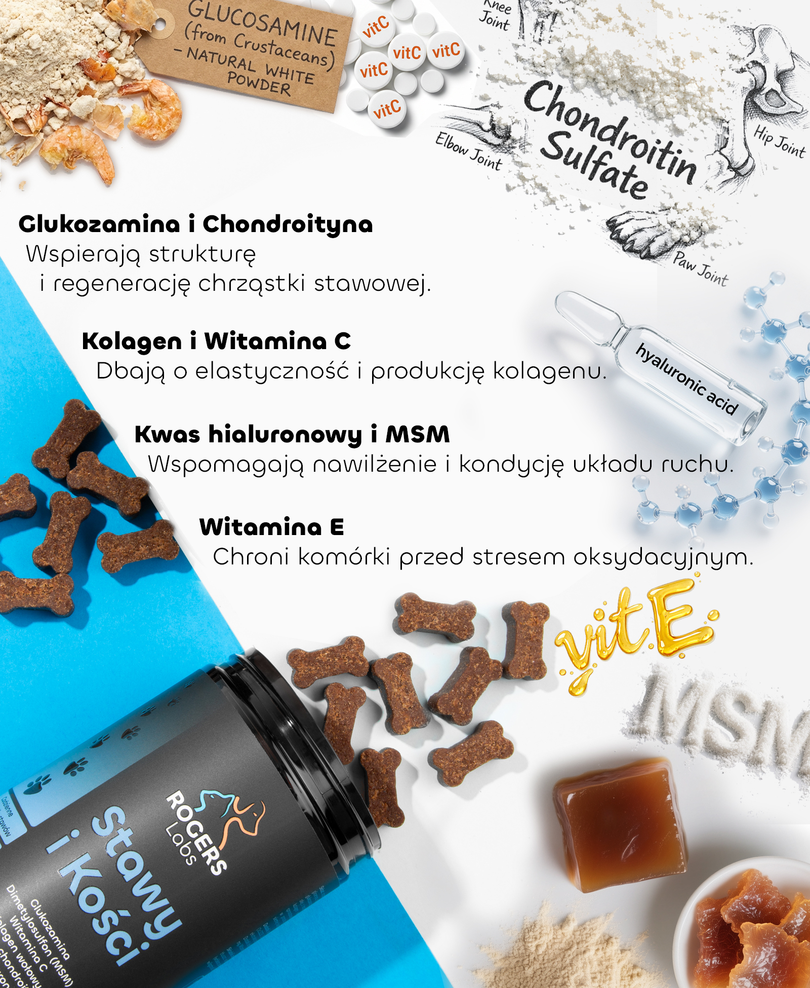 Rogers Labs, Stawy i Kości, kąski dla psa, 60 sztuk