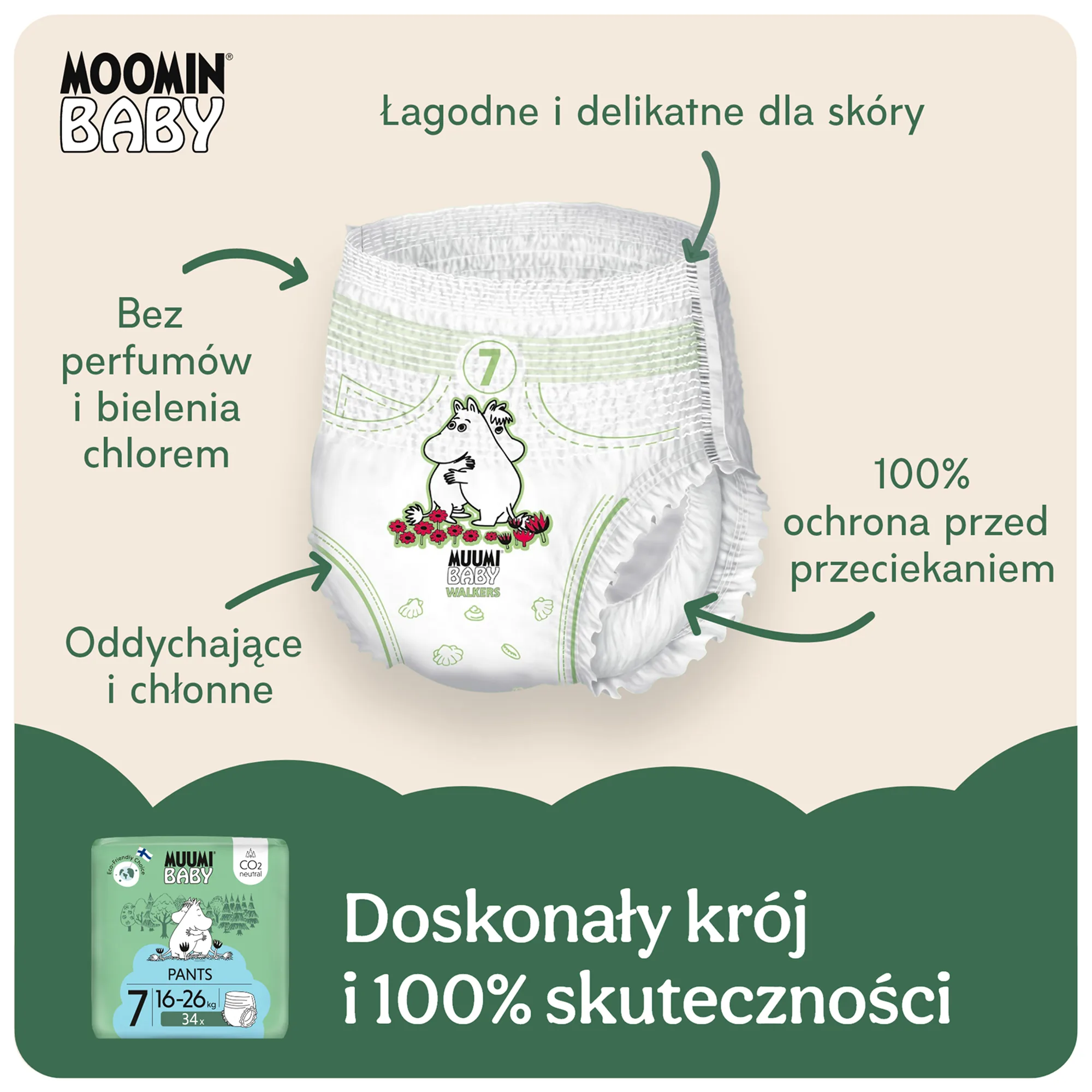 Muumi Baby Pants pieluchomajtki 7 XL 16-26 kg 102 sztuki