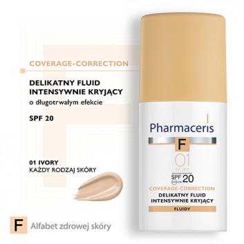 PHARMACERIS F, delikatny fluid intensywnie kryjący SPF 20 ivory 01 (kość słoniowa), 30 ml