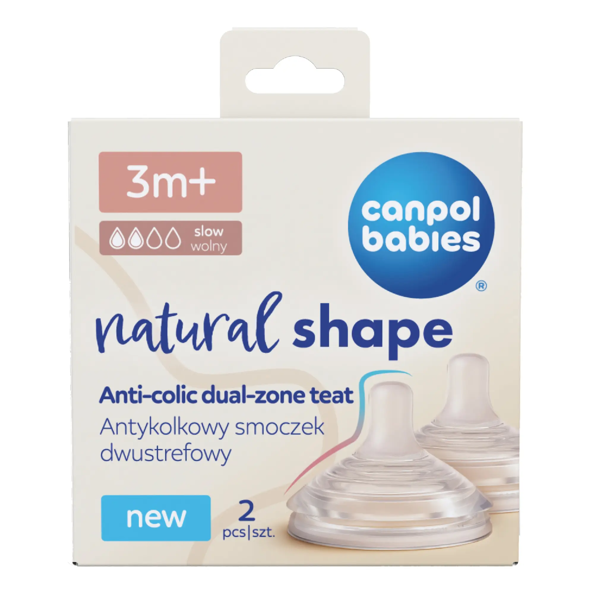 Canpol babies antykolkowy smoczek dwustrefowy Natural Shape 3m+ 21/751, 2 sztuki zdjęcie