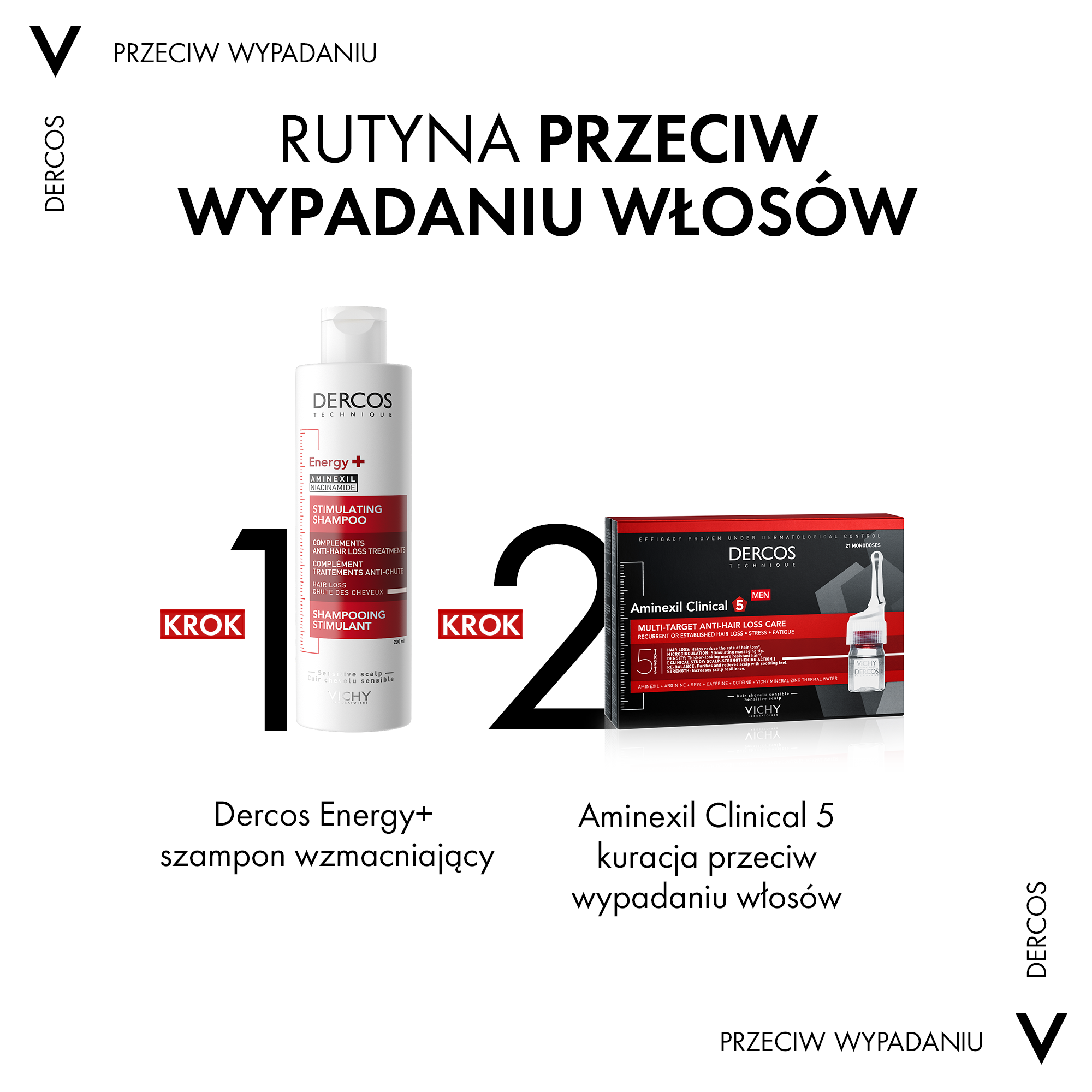 Vichy Dercos Aminexil Clinical 5, kuracja przeciw wypadaniu włosów dla mężczyzn, 21 ampułek