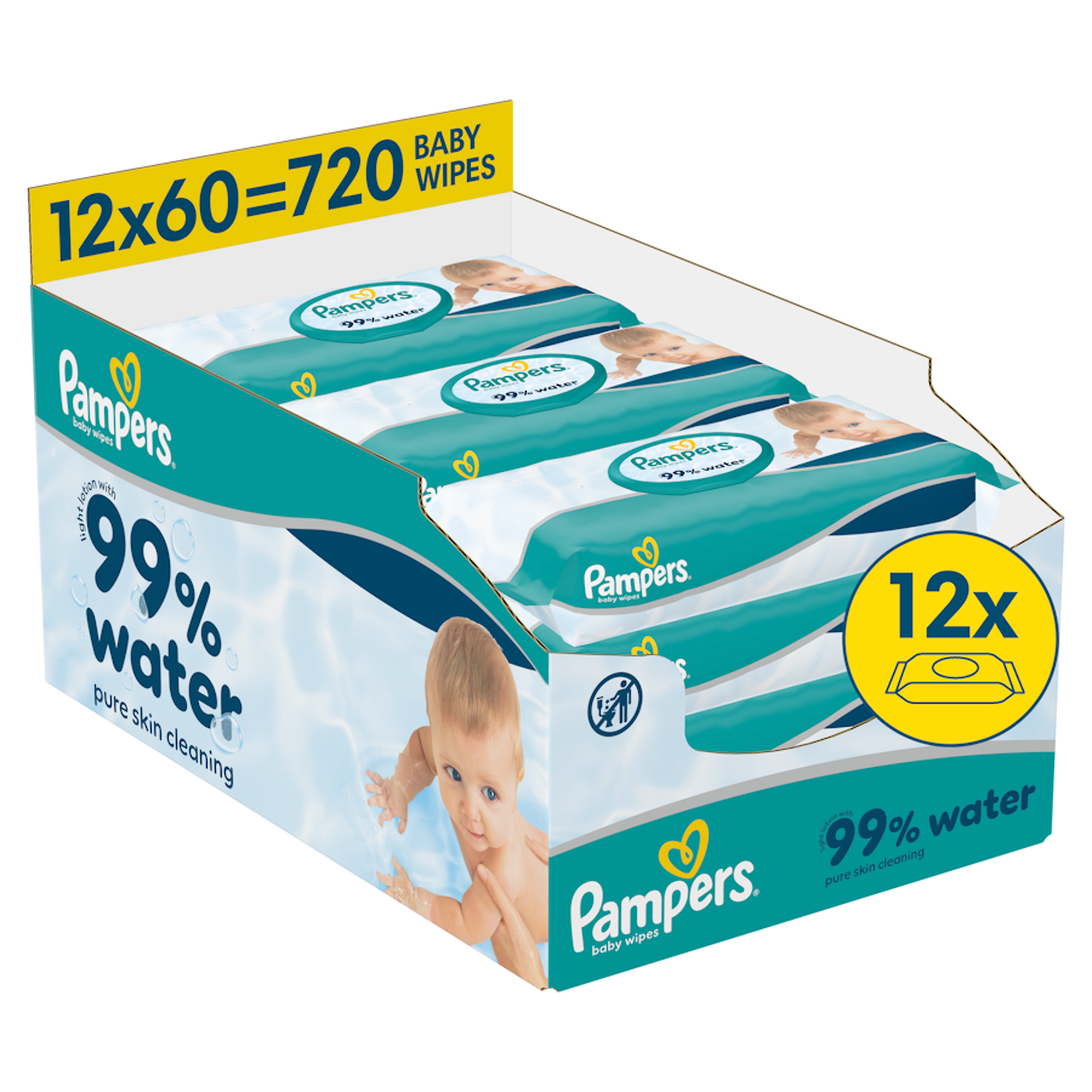 Pampers 99% Water, chusteczki nawilżane dla dzieci, 12 x 60 sztuk zdjęcie
