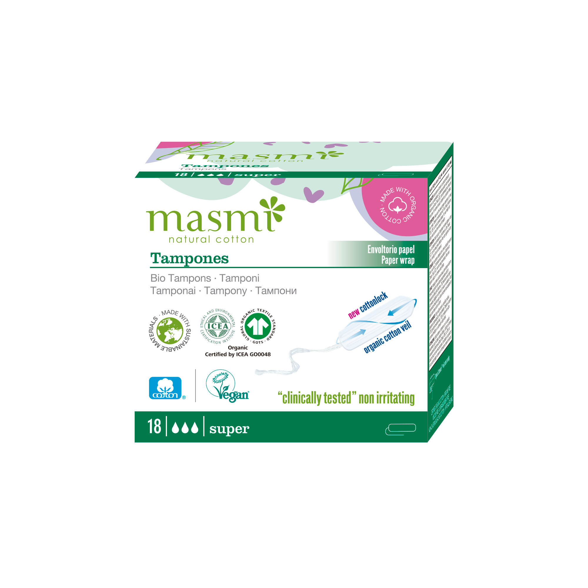 Masmi Organiczne tampony Super bez aplikatora, 18 sztuk zdjęcie