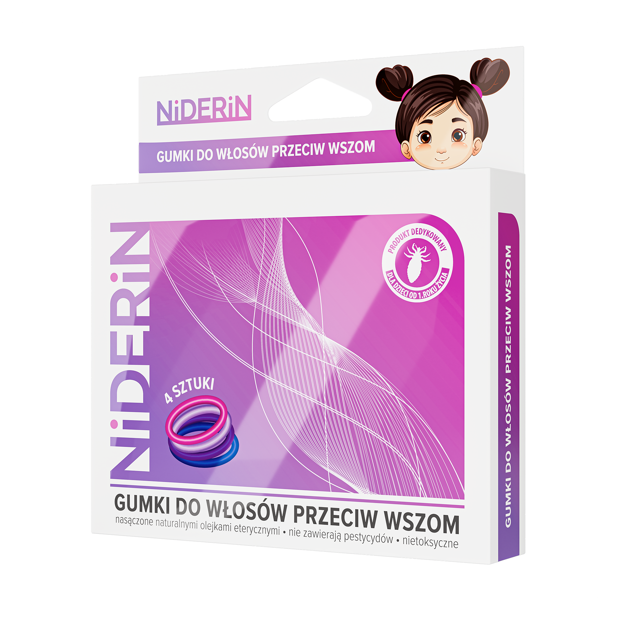 Niderin gumki do włosów przeciw wszom, 4 sztuki