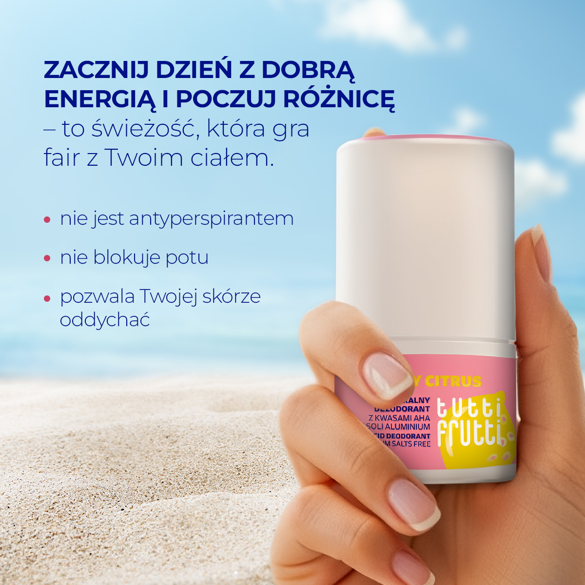 Tutti Frutti, Naturalny dezodorant kwasowy HappyCitrus + Kwasy AHA, 50 ml