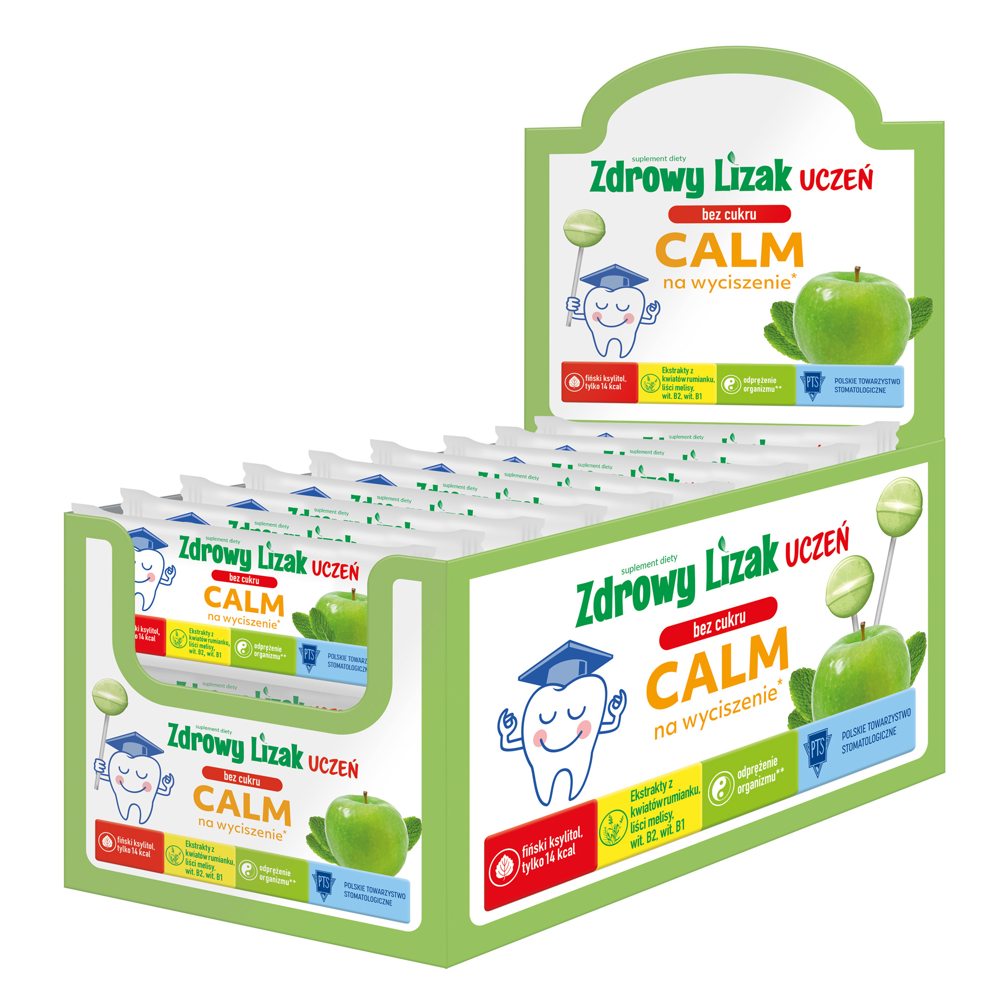 Zdrowy Lizak Uczeń Bez Cukru Calm na wyciszenie, o smaku jabłko-mięta, 40 sztuk zdjęcie