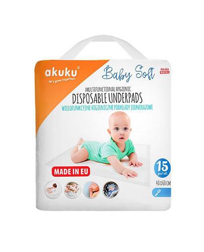 Akuku Baby Soft, wielofunkcyjne higieniczne podkłady jednorazowe 40 x 60 cm, 15 sztuk zdjęcie