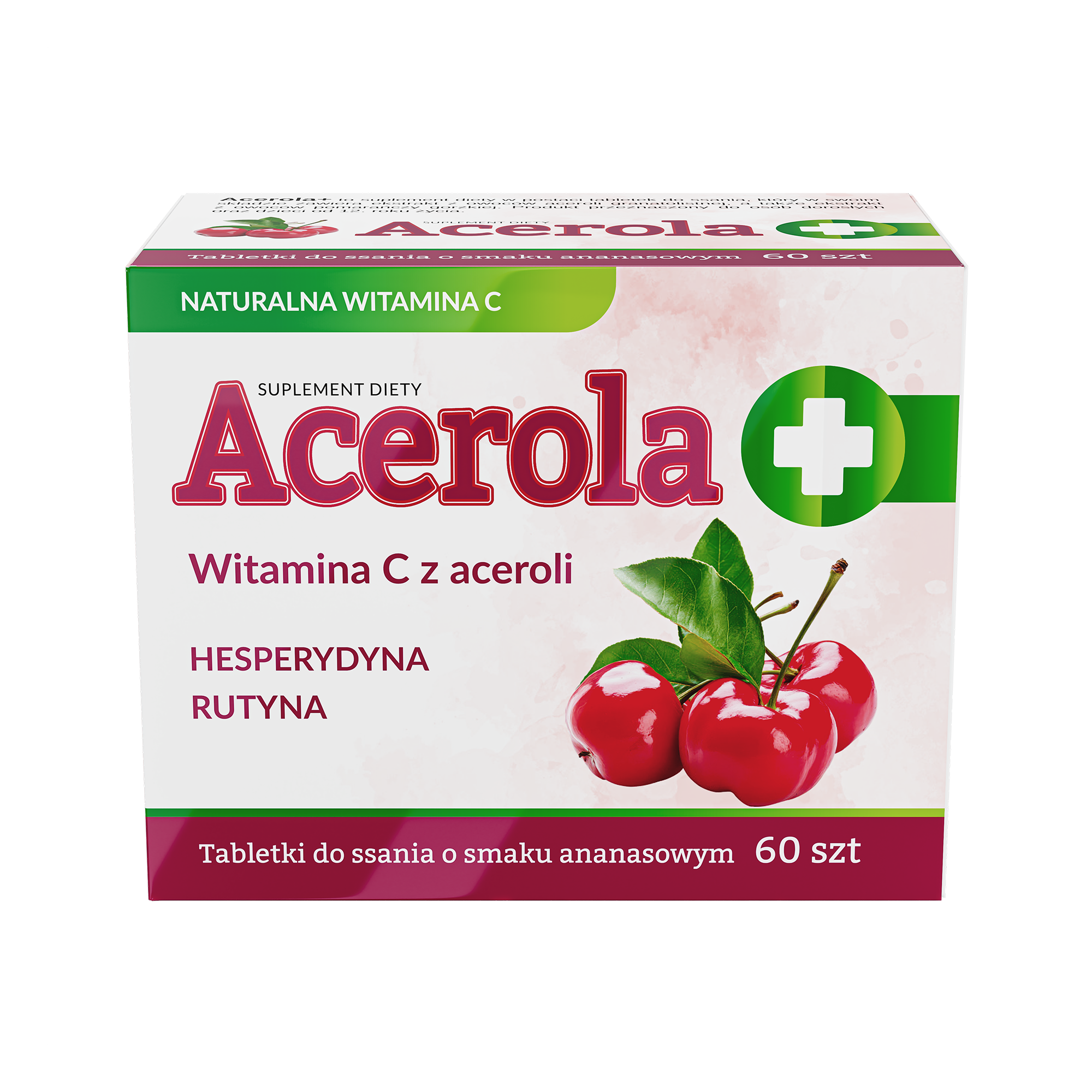 Acerola, tabletki do ssania o smaku ananasowym, 60 sztuk
